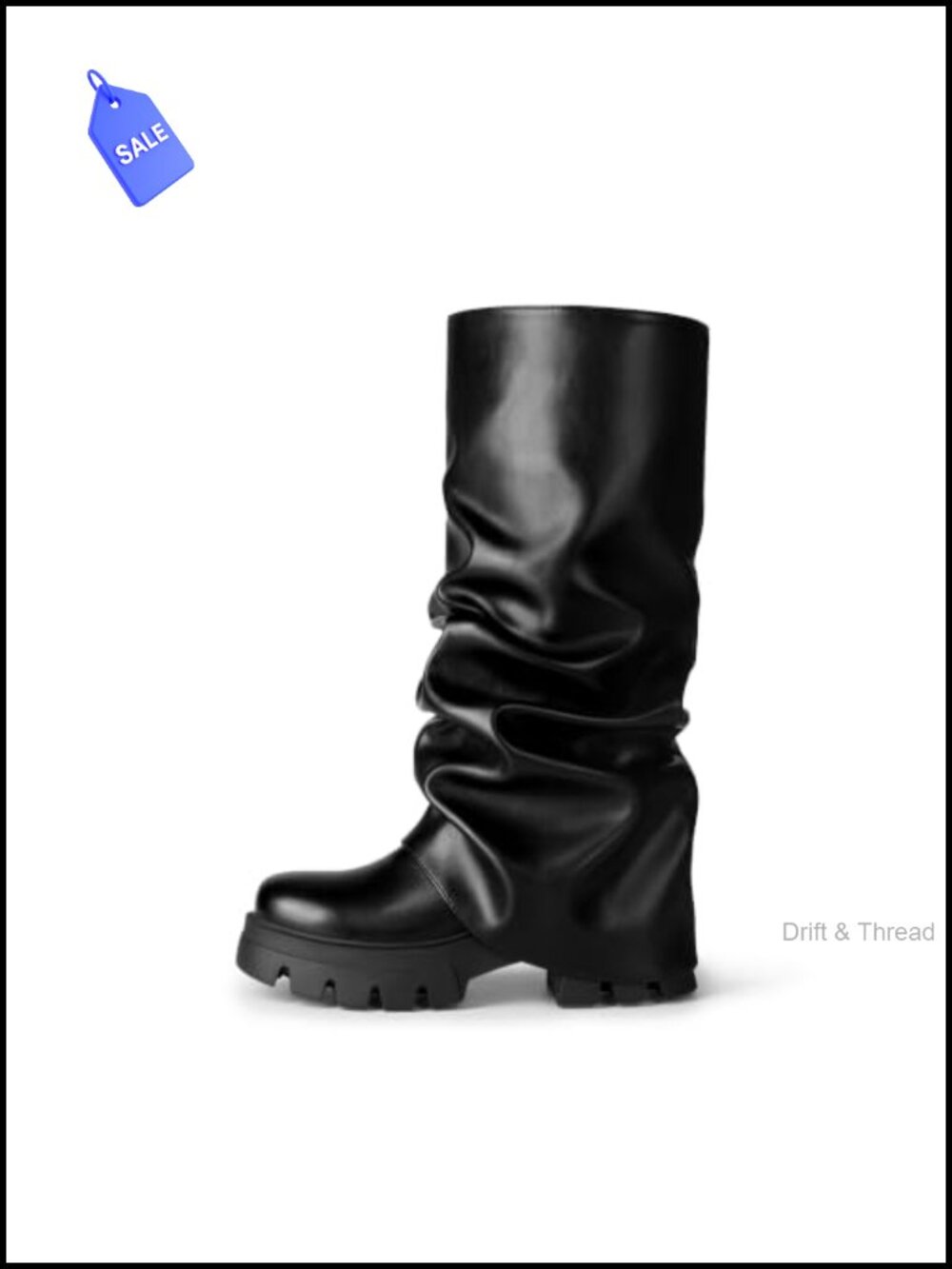 Women's Ruched Mid Calf Boots Faux Leather Slouchy Platform Heeled
